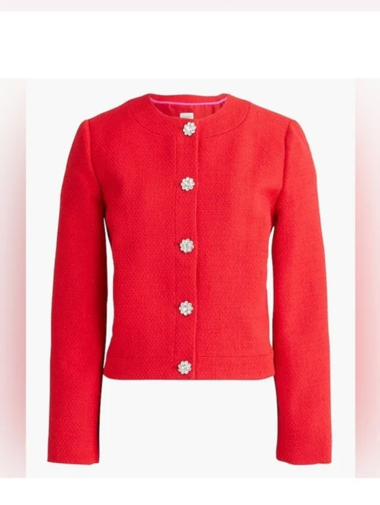 JCrew red Tweed Lady Jacket With Jeweled Buttons Size 8 - Picture 1 of 6